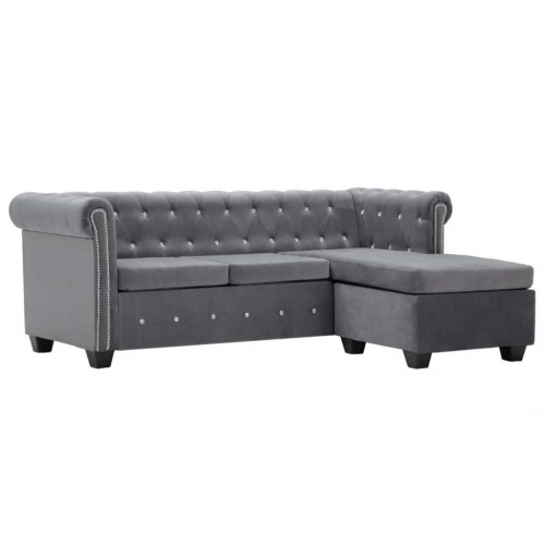 Chaiselong Chesterfield-sofa 199x142x72 cm velour grå