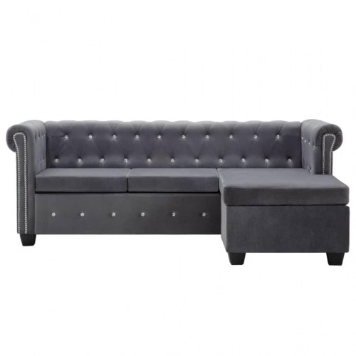 Chaiselong Chesterfield-sofa 199x142x72 cm velour grå