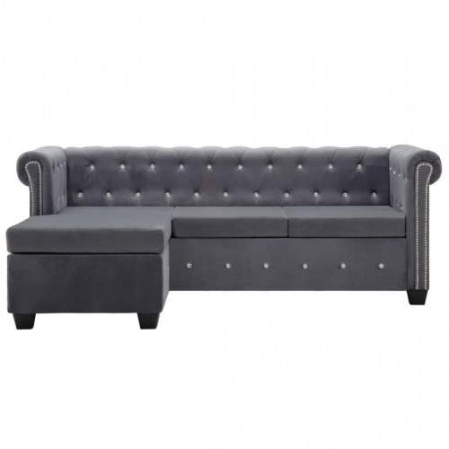 Chaiselong Chesterfield-sofa 199x142x72 cm velour grå