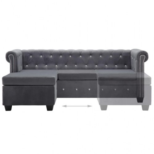 Chaiselong Chesterfield-sofa 199x142x72 cm velour grå