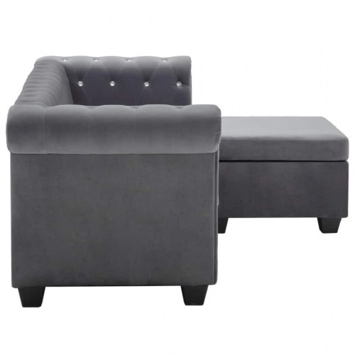 Chaiselong Chesterfield-sofa 199x142x72 cm velour grå