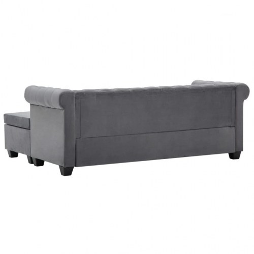 Chaiselong Chesterfield-sofa 199x142x72 cm velour grå