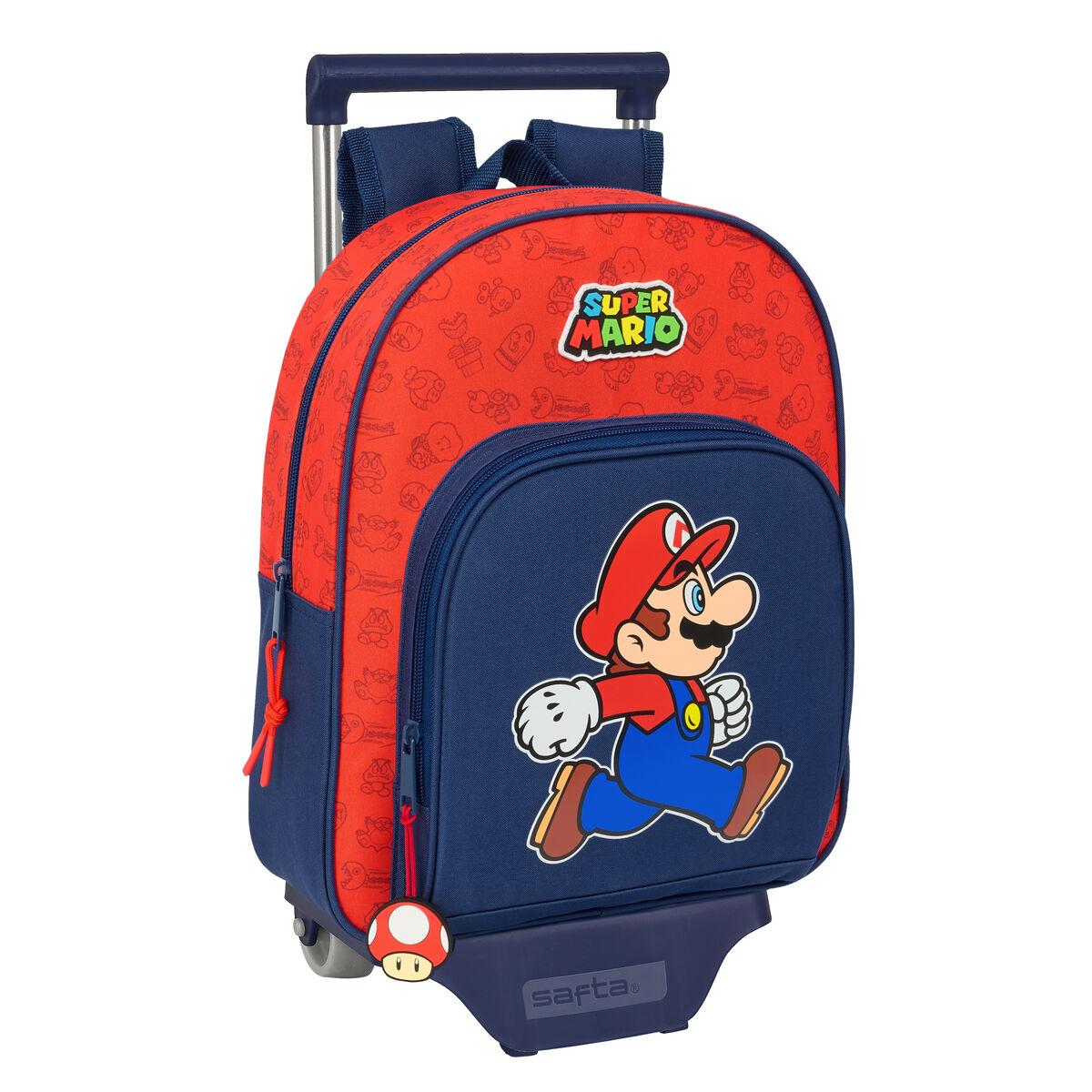 Super Mario skolerygsæk med hjul - rød/mørkeblå 28 × 34 × 10 cm