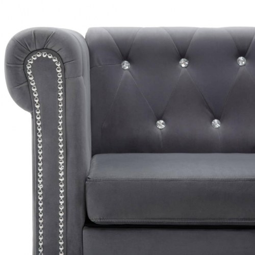 Chaiselong Chesterfield-sofa 199x142x72 cm velour grå