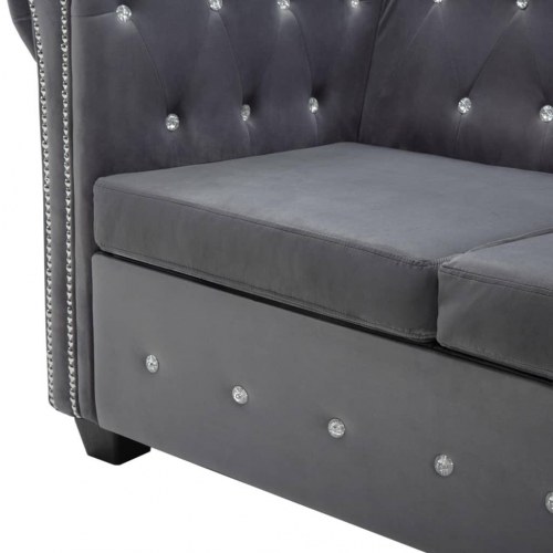 Chaiselong Chesterfield-sofa 199x142x72 cm velour grå