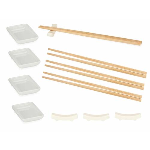Tallerkensæt sushi - Kinvara Hvid bambus/porcelæn, 12 dele (6 enheder)