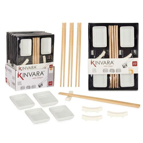 Tallerkensæt sushi - Kinvara Hvid bambus/porcelæn, 12 dele (6 enheder)