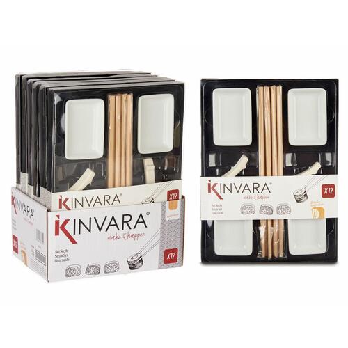 Tallerkensæt sushi - Kinvara Hvid bambus/porcelæn, 12 dele (6 enheder)