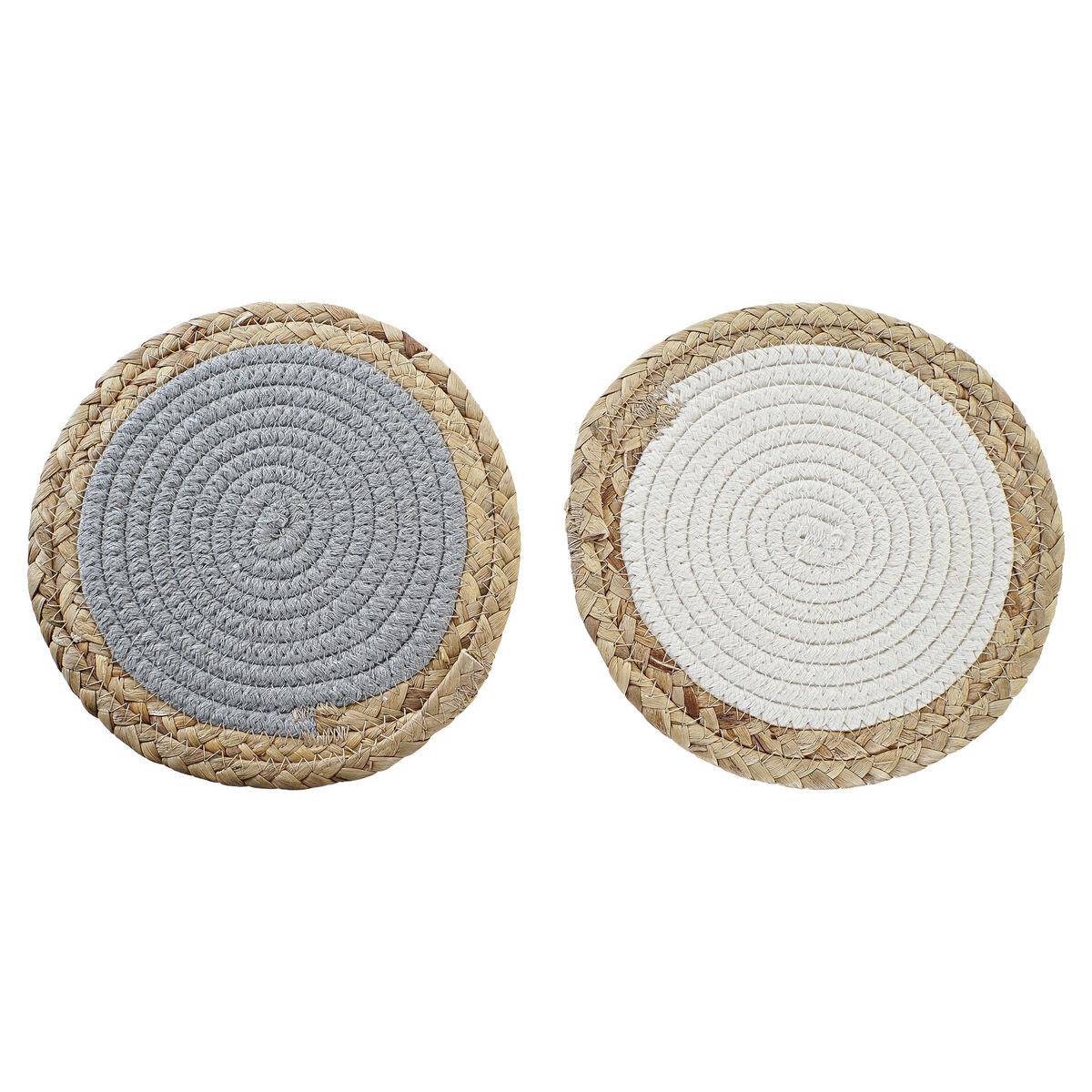 Dækkeservietter i bomuld og fiber - 20 × 20 cm, hvid/grå, 2 stk.