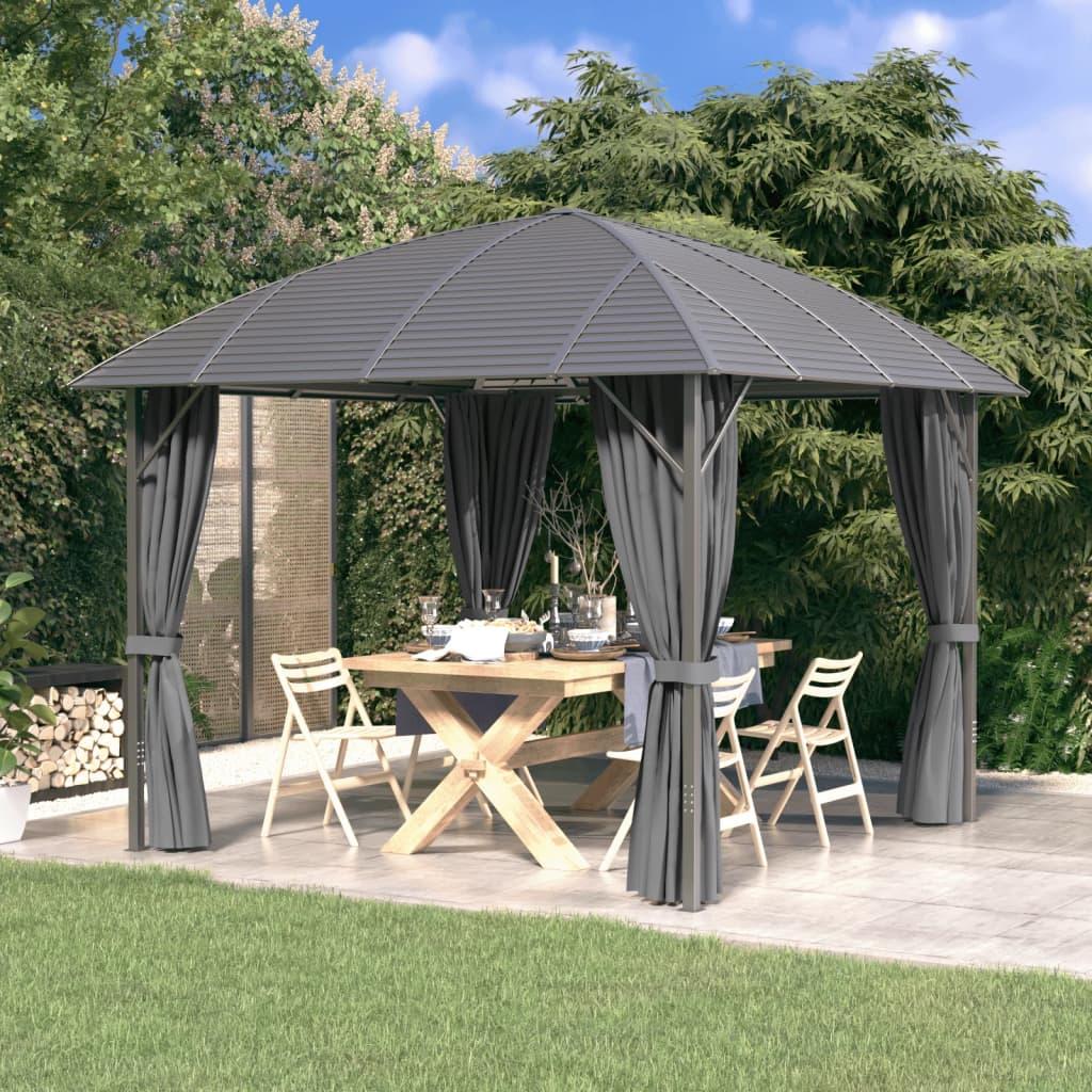 Pavillon med sidevægge og buet tag 3x3 m antracitgrå
