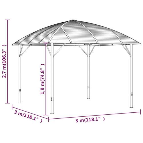 Pavillon med sidevægge og buet tag 3x3 m antracitgrå