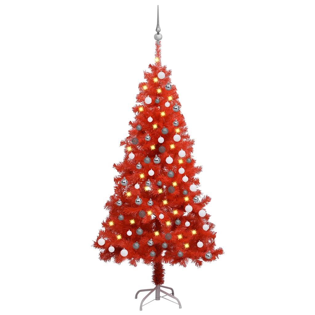 Kunstigt juletræ med lys og kuglesæt 150 cm PVC rød
