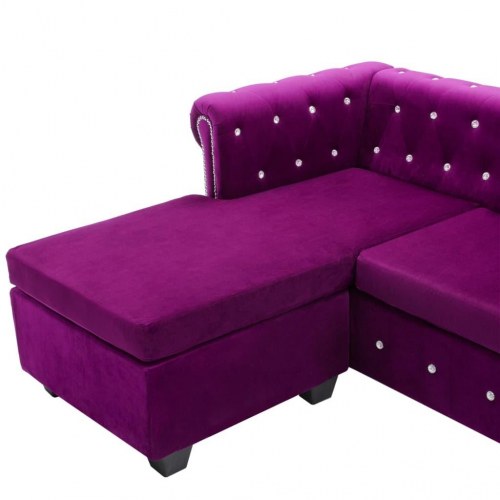 L-formet chesterfieldsofa fløjlsbetræk 199 x 142 x 72 lilla