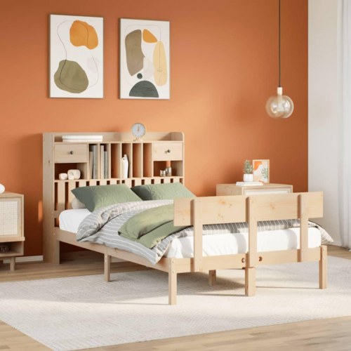 Seng med reol uden madras 135x190 cm massivt fyrretræ