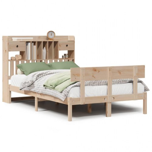 Seng med reol uden madras 135x190 cm massivt fyrretræ