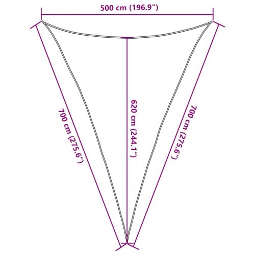 Trekantet solsejl 5×7×7 m - HDPE 160 g/m², sort