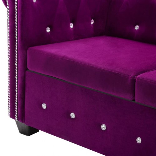 L-formet chesterfieldsofa fløjlsbetræk 199 x 142 x 72 lilla