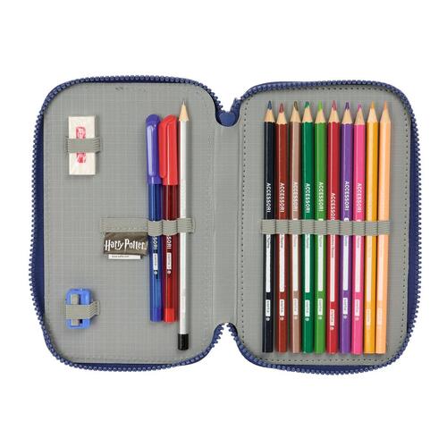 Dobbelt penalhus Harry Potter Captain - marineblå, 29 dele (12,5 × 19,5 × 4 cm)