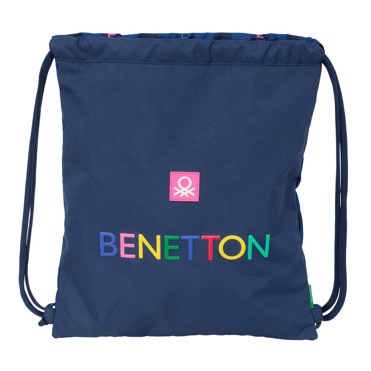 Skoletaske snørepose Benetton Damero - marineblå 35 × 40 cm