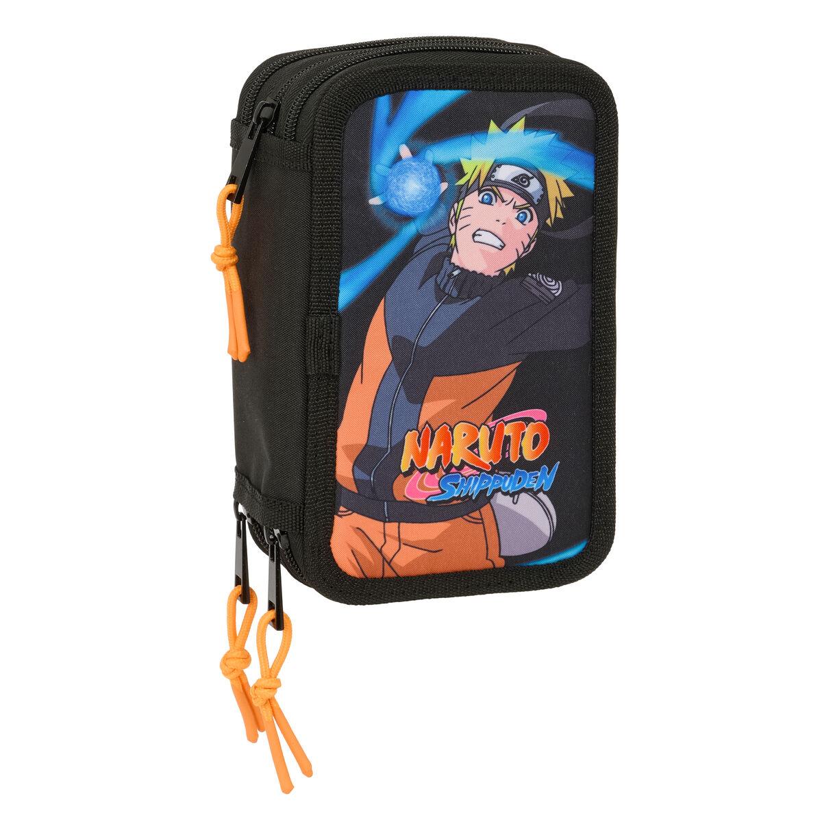 Naruto tredobbelt penalhus - sort, 12,5 × 19,5 × 5,5 cm, 37 dele
