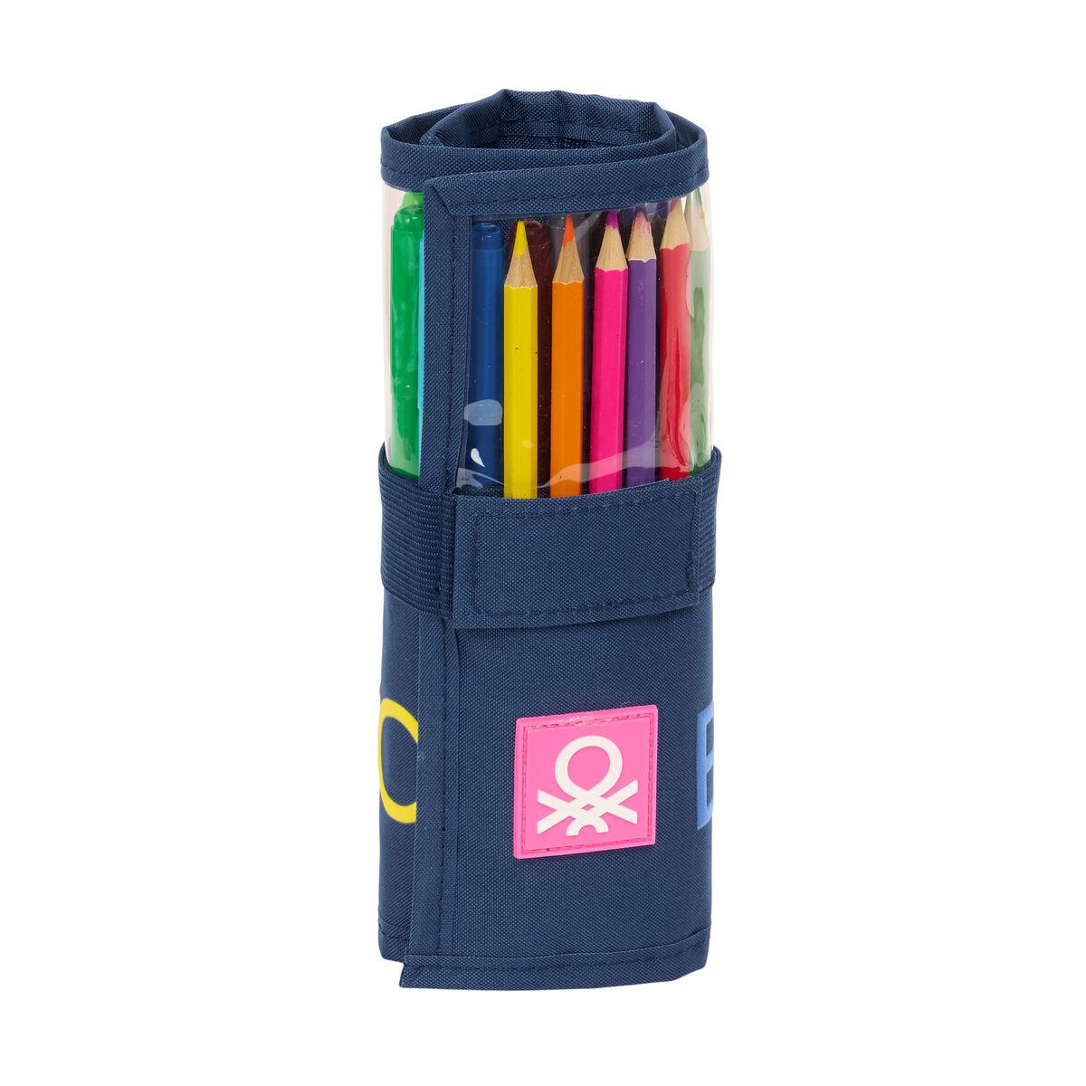 Benetton Damero roll-up penalhus - marineblå, 27 dele (7 × 20 × 7 cm)