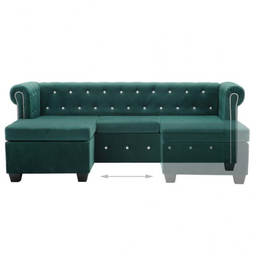 L-formet chesterfieldsofa fløjlsbeklædning 199 x 142 x 72 cm grøn