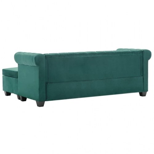 L-formet chesterfieldsofa fløjlsbeklædning 199 x 142 x 72 cm grøn