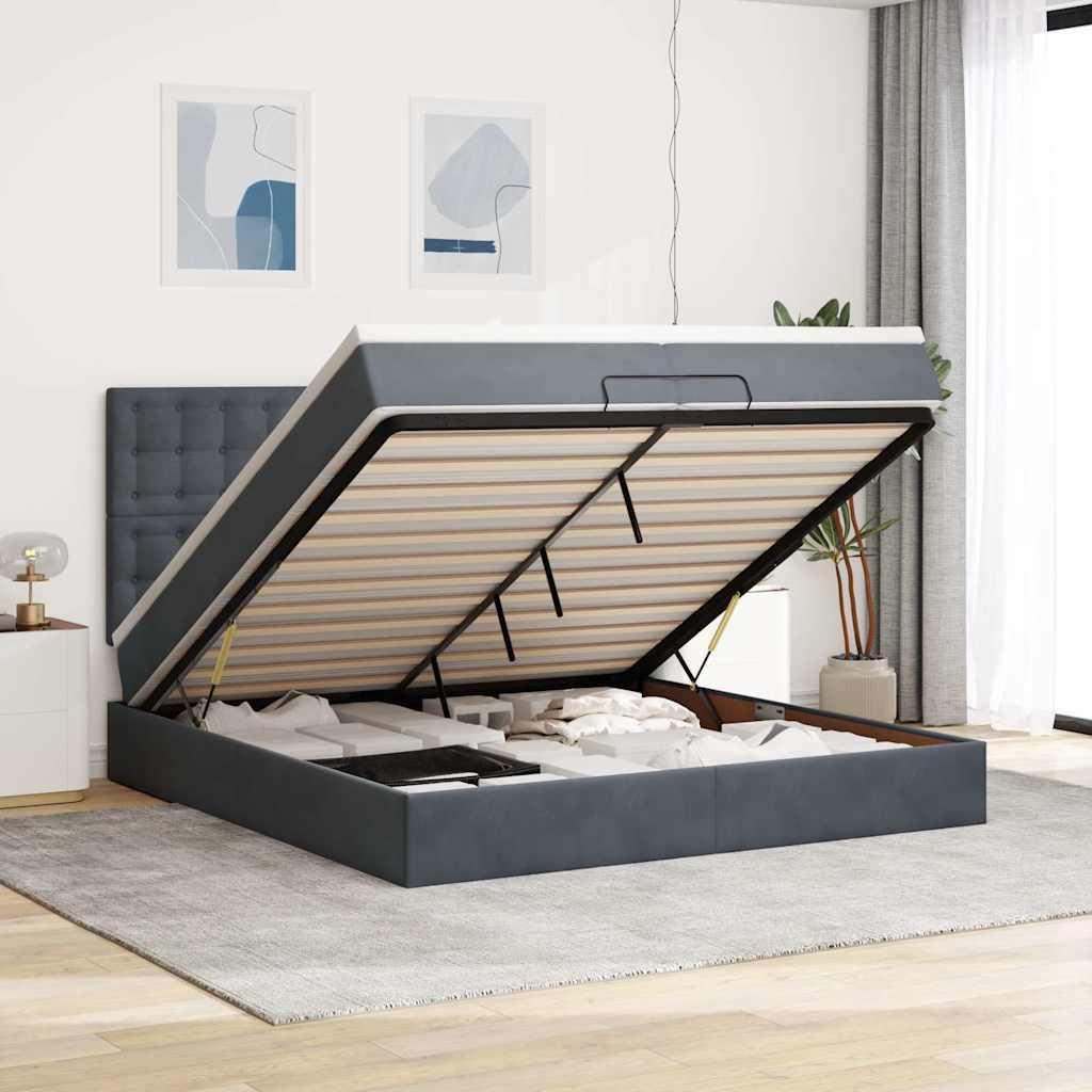 Osmannisk Sengeramme Med Madrasser Fløjl Mørkegrå - knapper / 200 x 200 cm