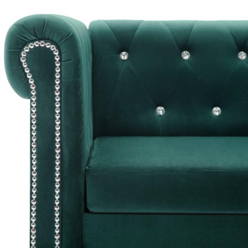 L-formet chesterfieldsofa fløjlsbeklædning 199 x 142 x 72 cm grøn
