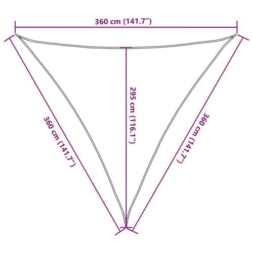 Solsejl 3,6x3,6x3,6 m 160 g/m² trekantet HDPE lysegrå