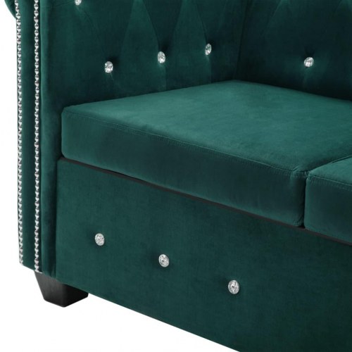 L-formet chesterfieldsofa fløjlsbeklædning 199 x 142 x 72 cm grøn