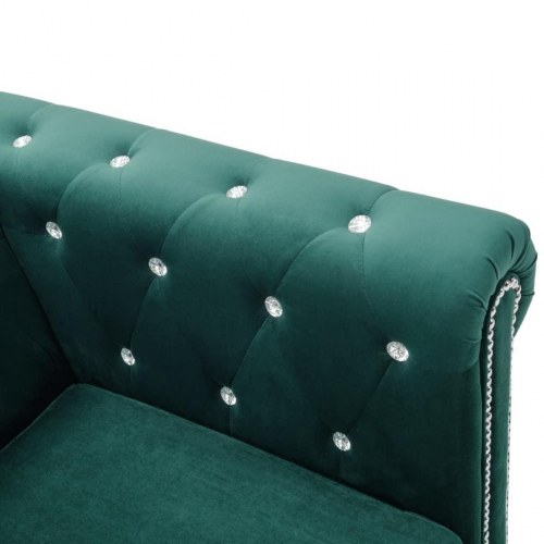 L-formet chesterfieldsofa fløjlsbeklædning 199 x 142 x 72 cm grøn