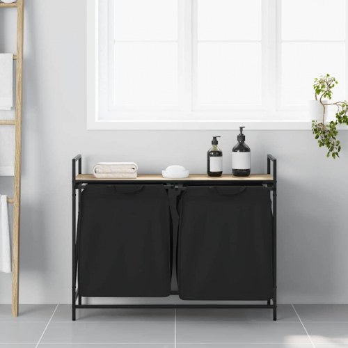 Vasketøjskurv 2 rum med hylde sonoma-eg