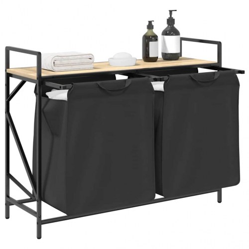 Vasketøjskurv 2 rum med hylde sonoma-eg