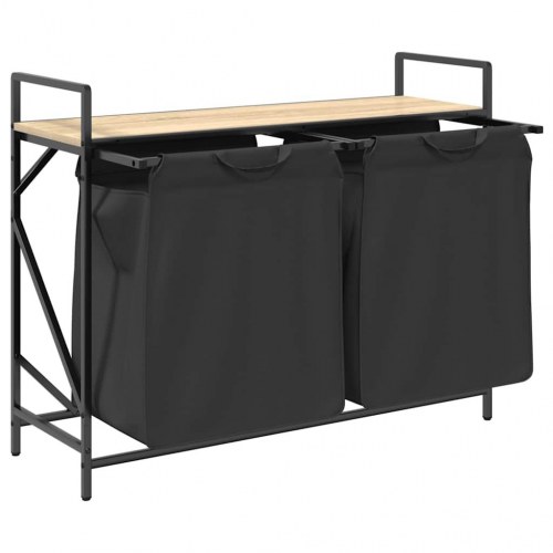 Vasketøjskurv 2 rum med hylde sonoma-eg