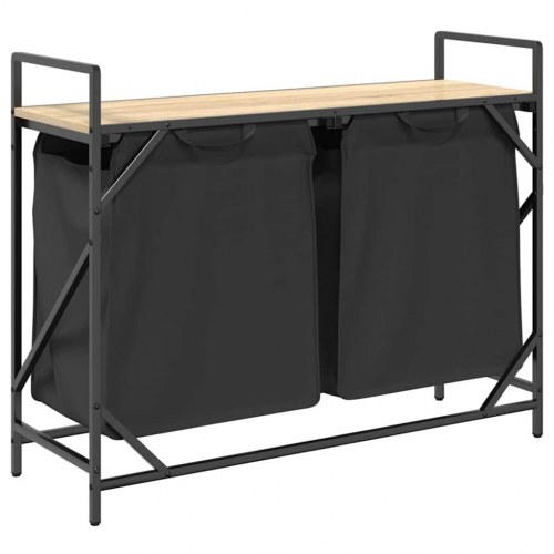 Vasketøjskurv 2 rum med hylde sonoma-eg