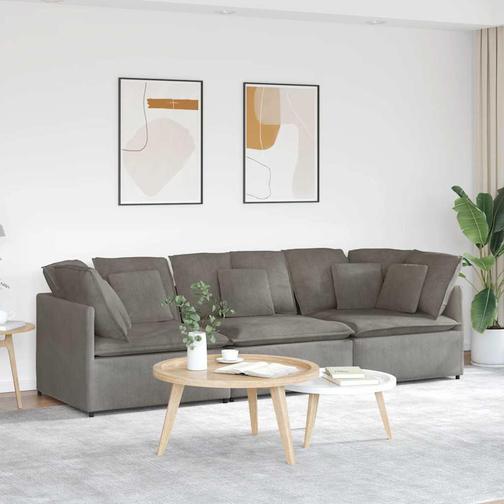 Modulsofa Med Hynder Fløjlsstof - Lysegrå