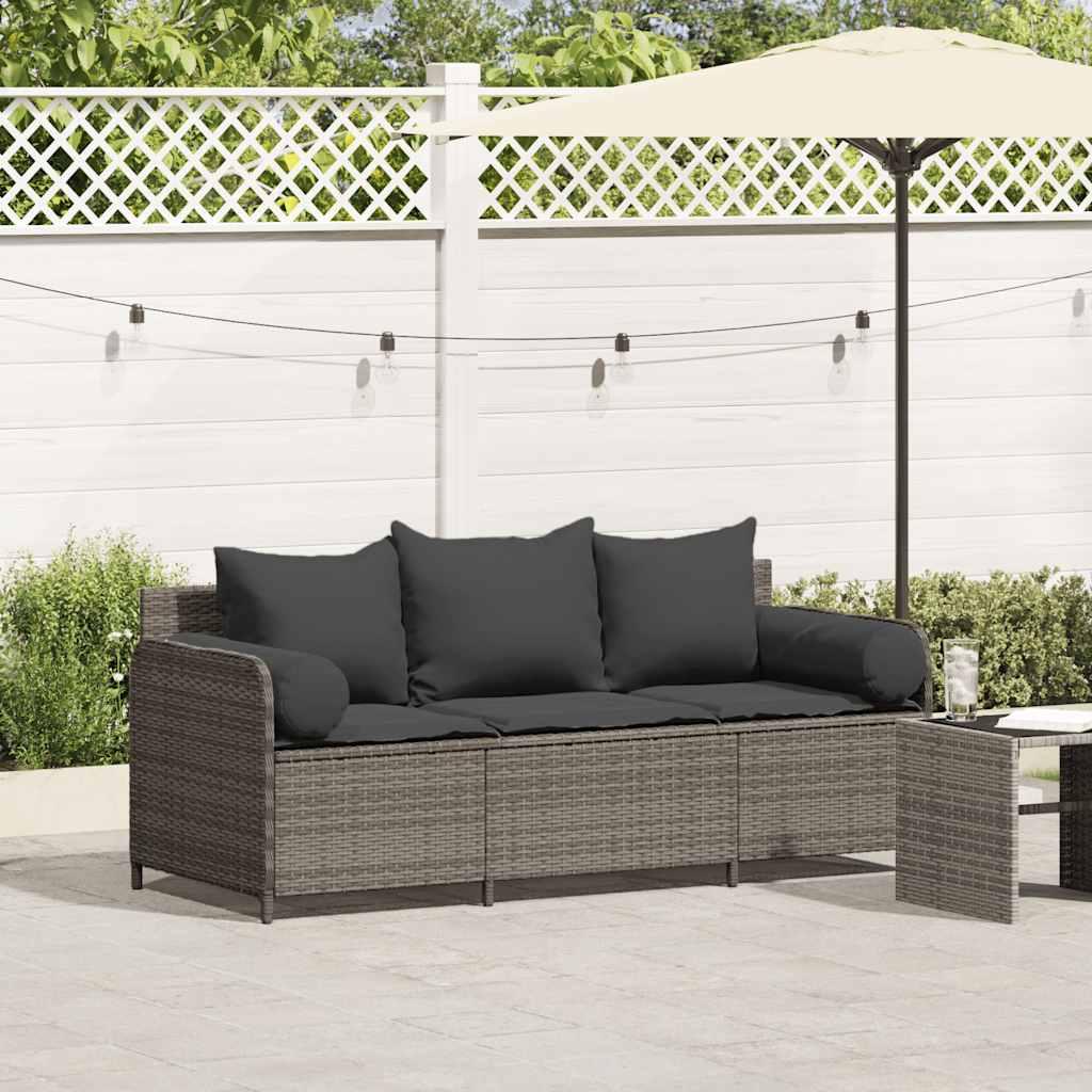 3-Personers Havesofa Med Hynder Polyrattan - Grå / Mørkegrå