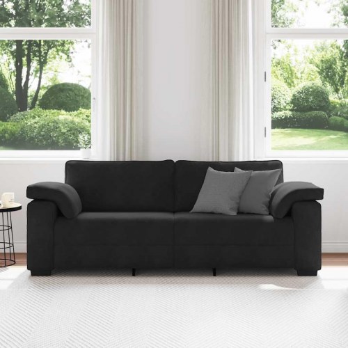 3-personers sofa i velour - sort, 220×77×82 cm