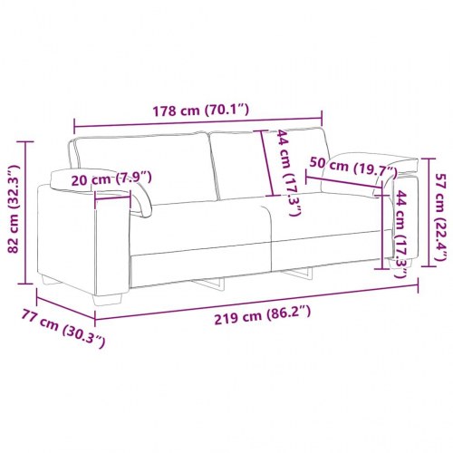 3-personers sofa i velour - sort, 220×77×82 cm