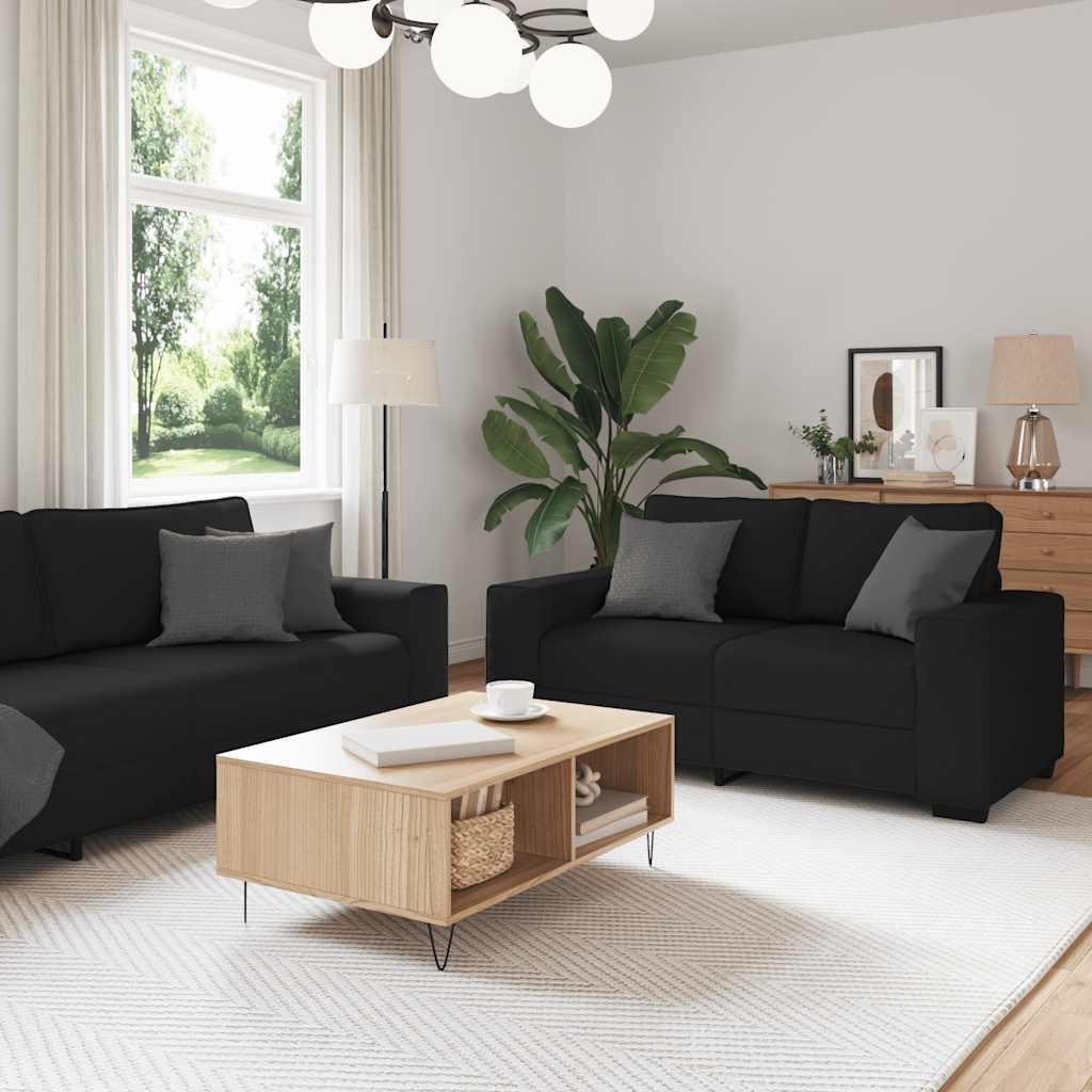Sofasæt i stof - 3 dele med hynder, sort