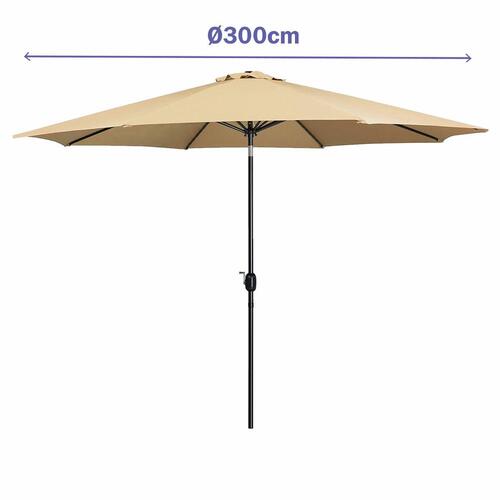 Marbueno Parasol Stål 8 Stænger D300 cm Polyester Brun Have, Pool, Terrasse 10485