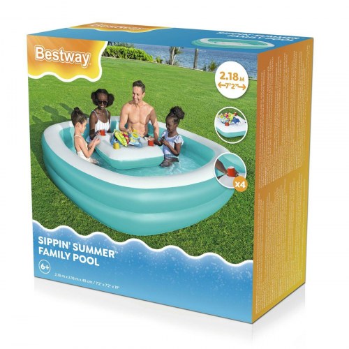 Bestway oppustelig børnepool med flydende bord, 218 × 218 × 48 cm, firkantet