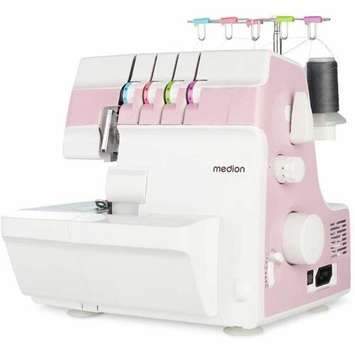 Overlock symaskine Medion - hvid/pink, LED-lys