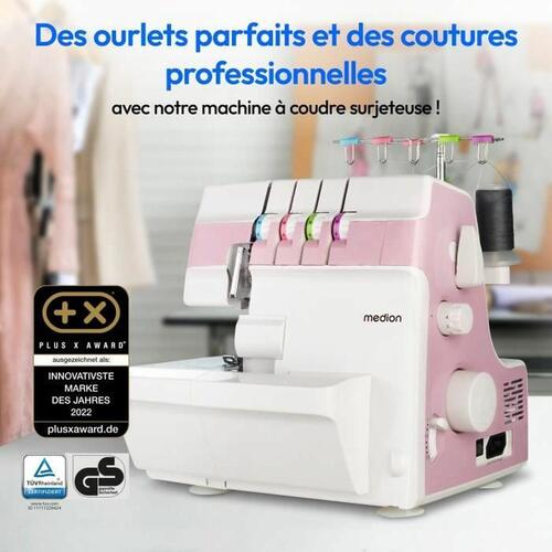 Overlock symaskine Medion - hvid/pink, LED-lys