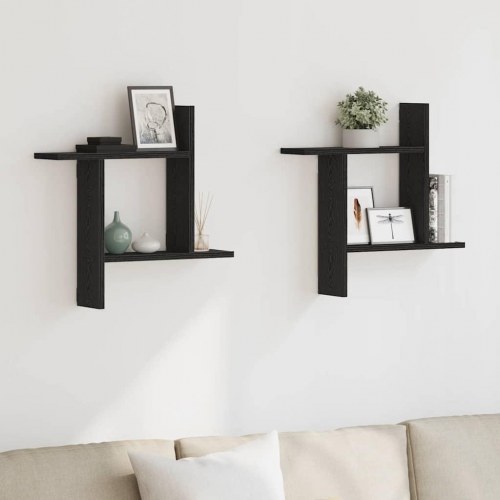 Væghængte kubehylder - 2 stk., 50 × 12 × 50 cm, konstrueret træ, sort eg