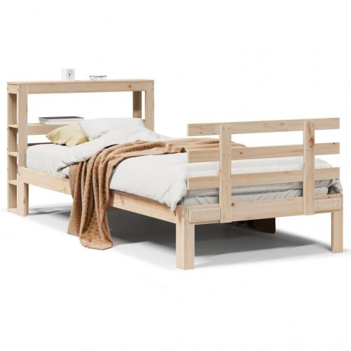 Sengeramme med sengegavl 90x200 cm - massivt fyrretræ, hylder