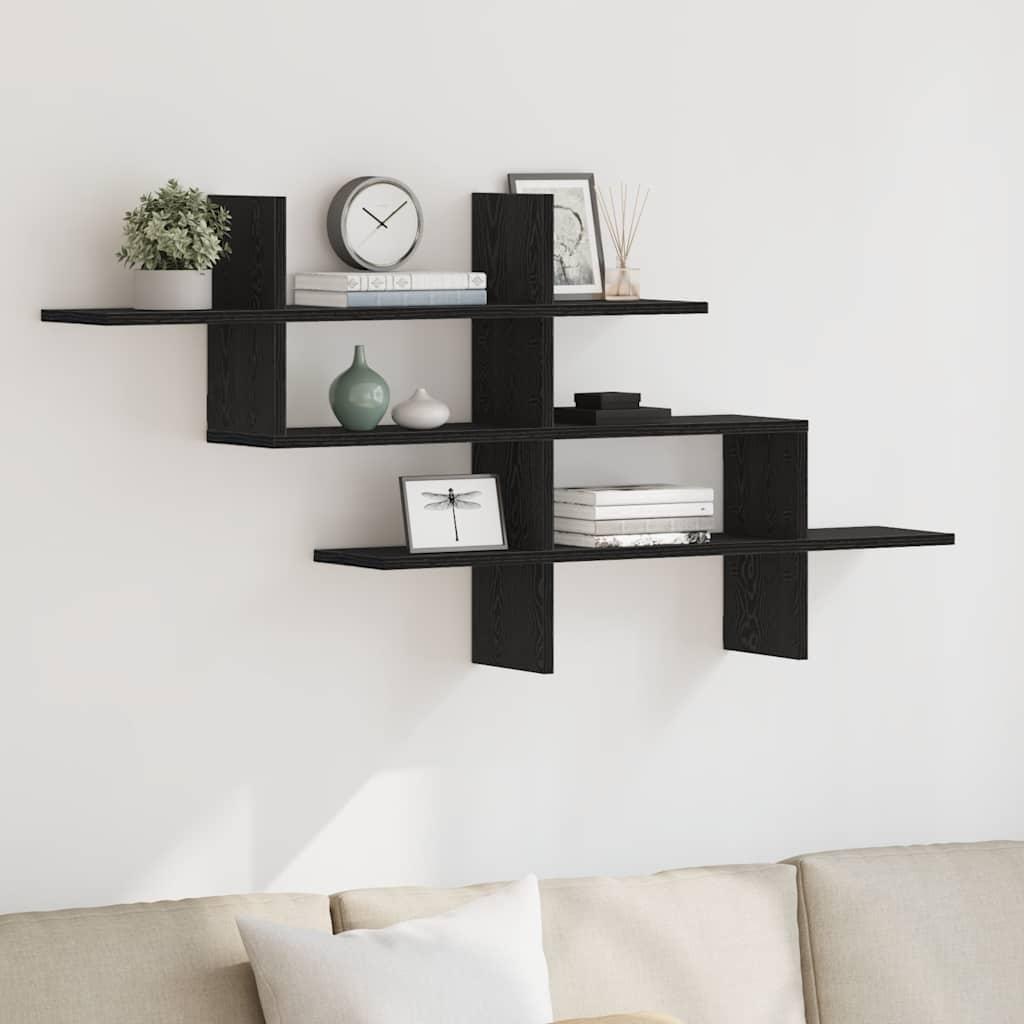 Væghylde 124,5x18x60,5 cm konstrueret træ sort egetræsfarve