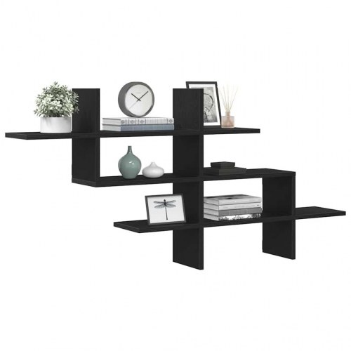 Væghylde 124,5x18x60,5 cm konstrueret træ sort egetræsfarve