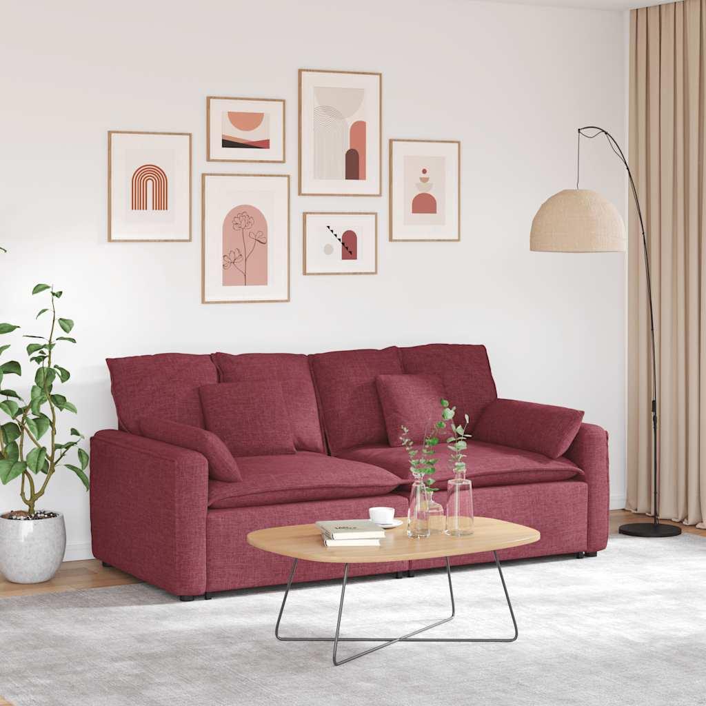 Modulsofa med hynder vinrød